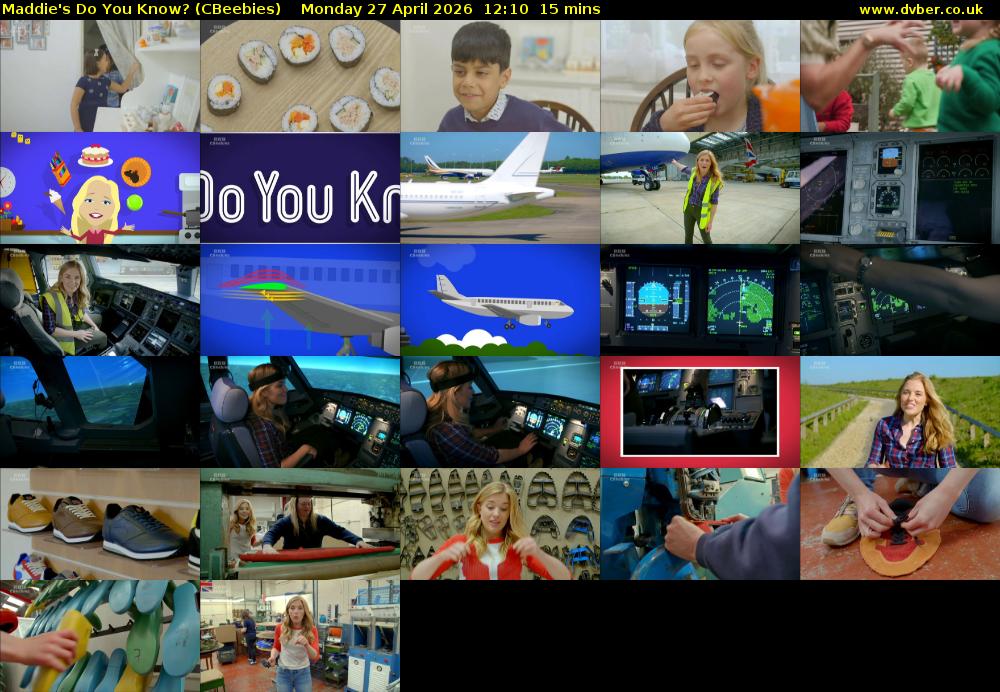 Maddie's Do You Know? (CBeebies) Monday 27 April 2026 12:10 - 12:25