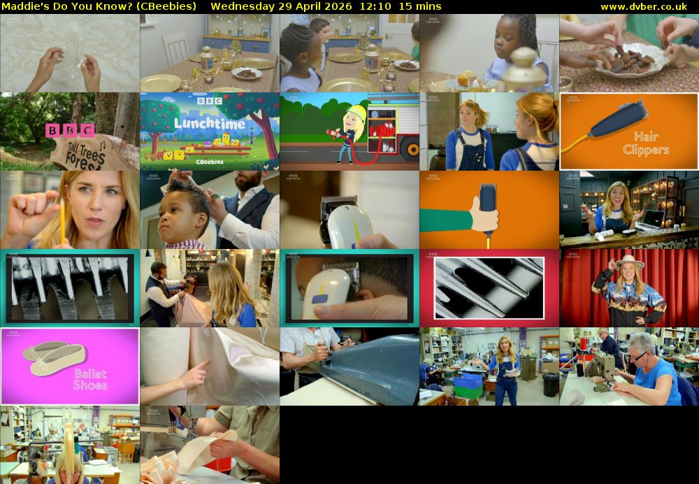 Maddie's Do You Know? (CBeebies) Wednesday 29 April 2026 12:10 - 12:25