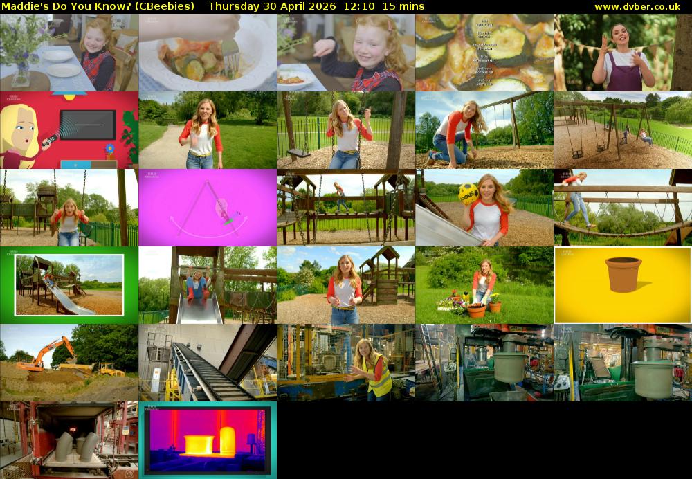 Maddie's Do You Know? (CBeebies) Thursday 30 April 2026 12:10 - 12:25