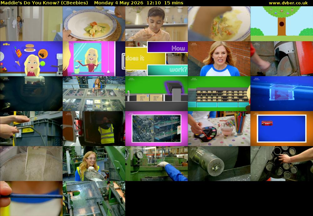 Maddie's Do You Know? (CBeebies) Monday 4 May 2026 12:10 - 12:25