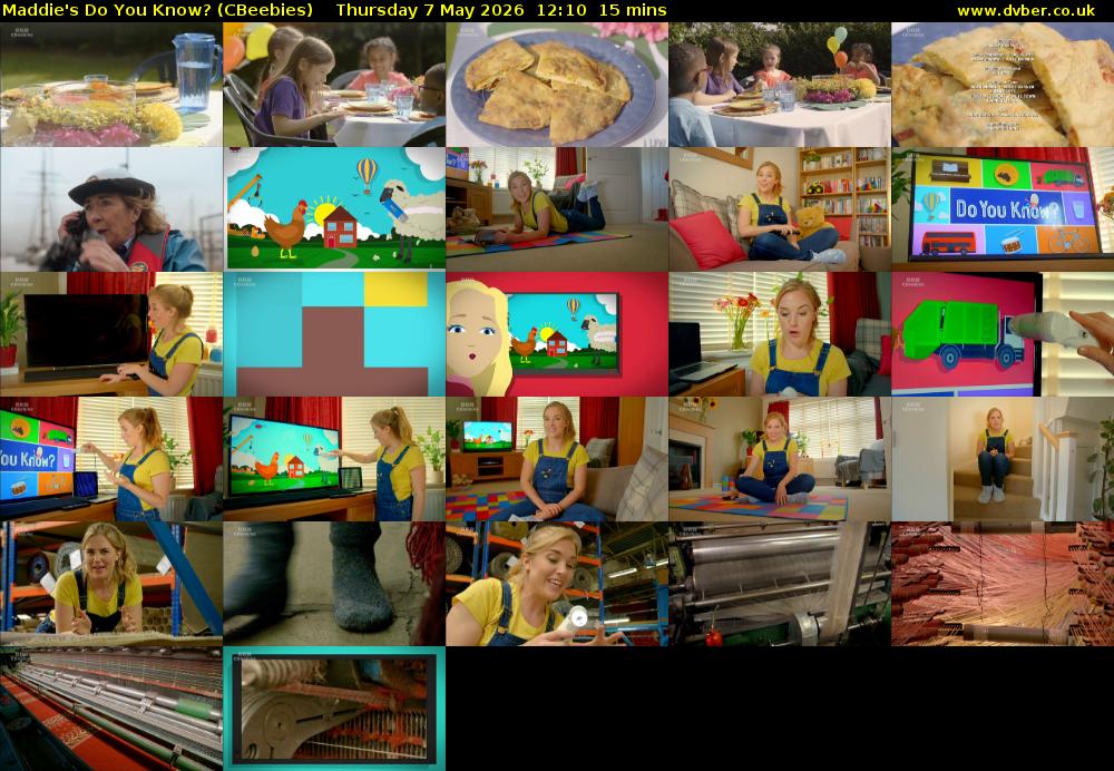 Maddie's Do You Know? (CBeebies) Thursday 7 May 2026 12:10 - 12:25