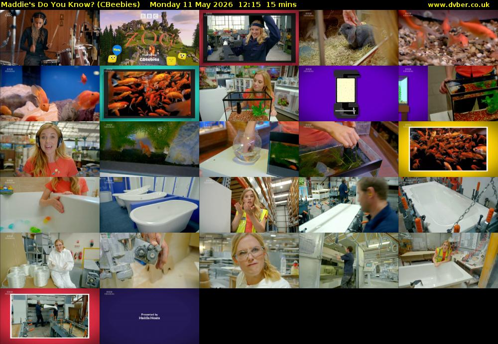 Maddie's Do You Know? (CBeebies) Monday 11 May 2026 12:15 - 12:30
