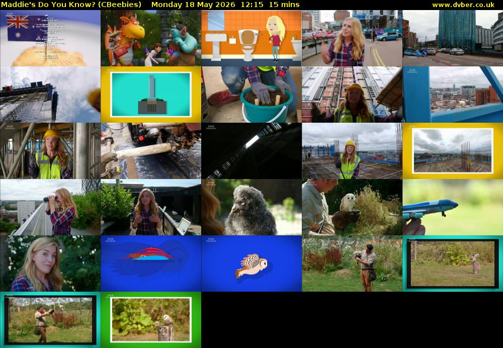 Maddie's Do You Know? (CBeebies) Monday 18 May 2026 12:15 - 12:30