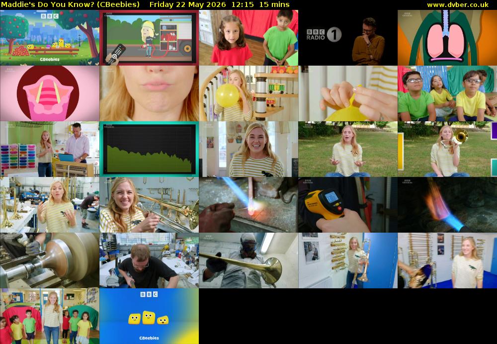Maddie's Do You Know? (CBeebies) Friday 22 May 2026 12:15 - 12:30