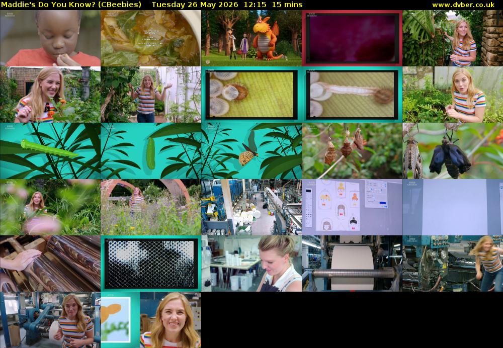 Maddie's Do You Know? (CBeebies) Tuesday 26 May 2026 12:15 - 12:30