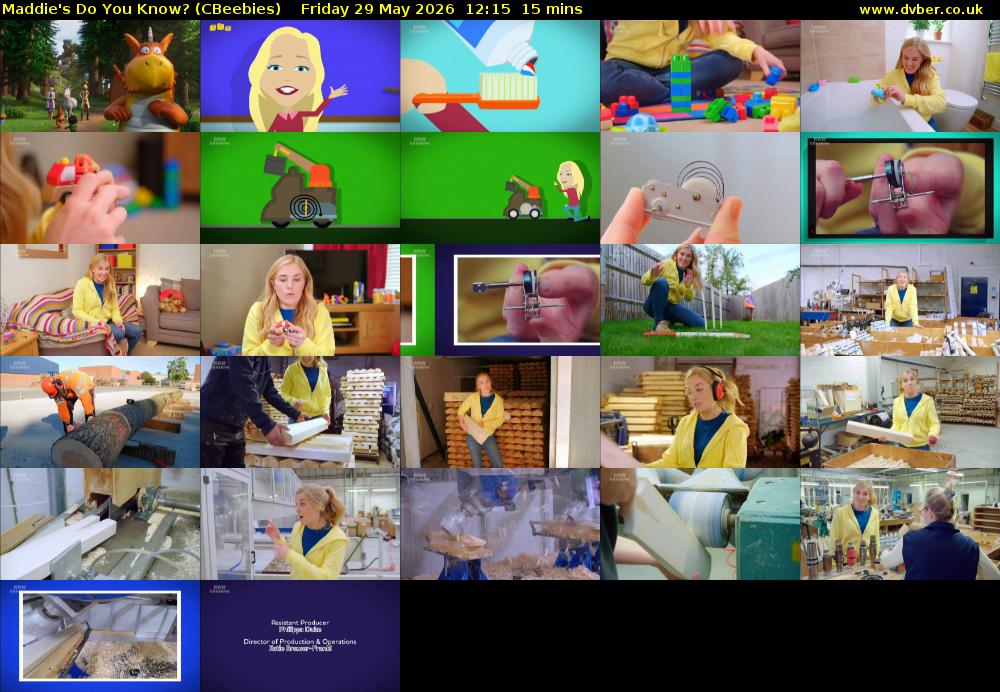 Maddie's Do You Know? (CBeebies) Friday 29 May 2026 12:15 - 12:30
