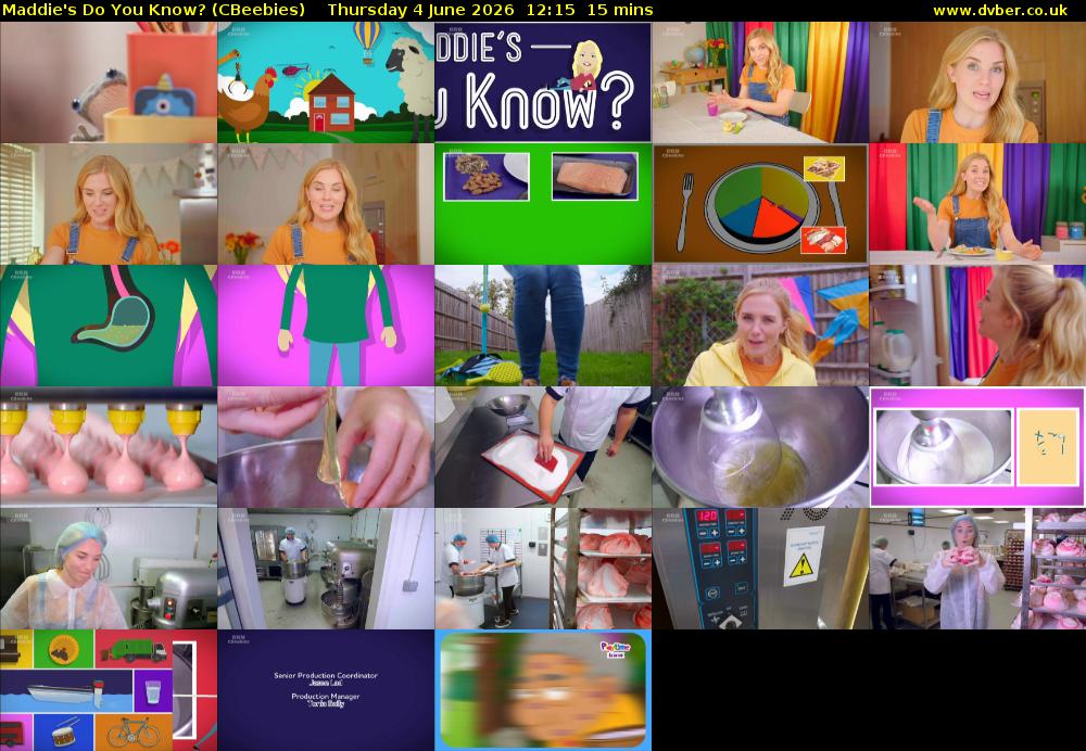 Maddie's Do You Know? (CBeebies) Thursday 4 June 2026 12:15 - 12:30