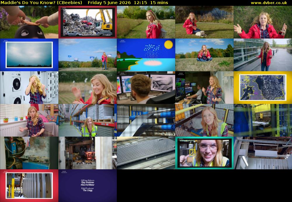 Maddie's Do You Know? (CBeebies) Friday 5 June 2026 12:15 - 12:30