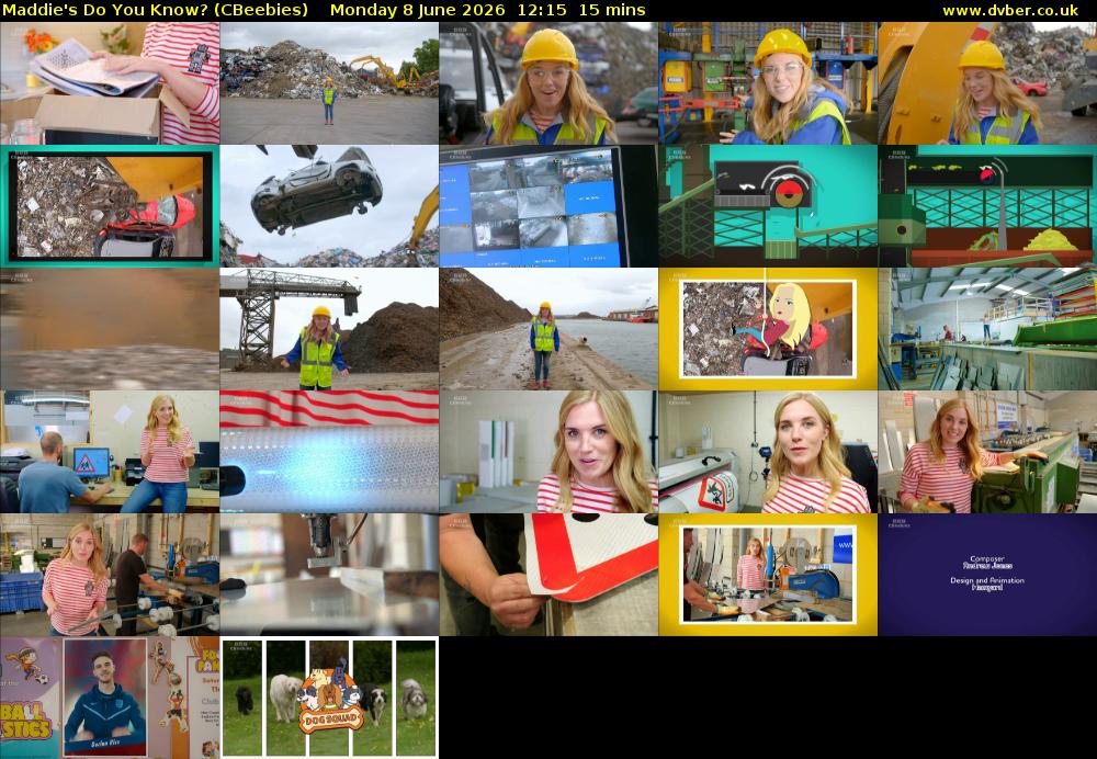 Maddie's Do You Know? (CBeebies) Monday 8 June 2026 12:15 - 12:30