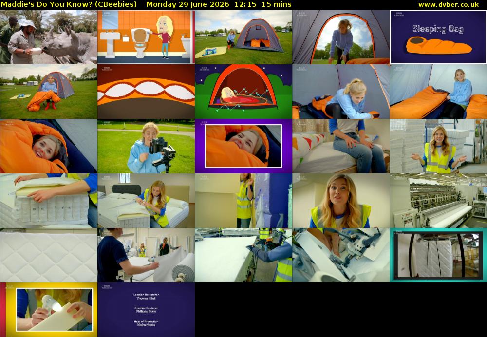 Maddie's Do You Know? (CBeebies) Monday 29 June 2026 12:15 - 12:30