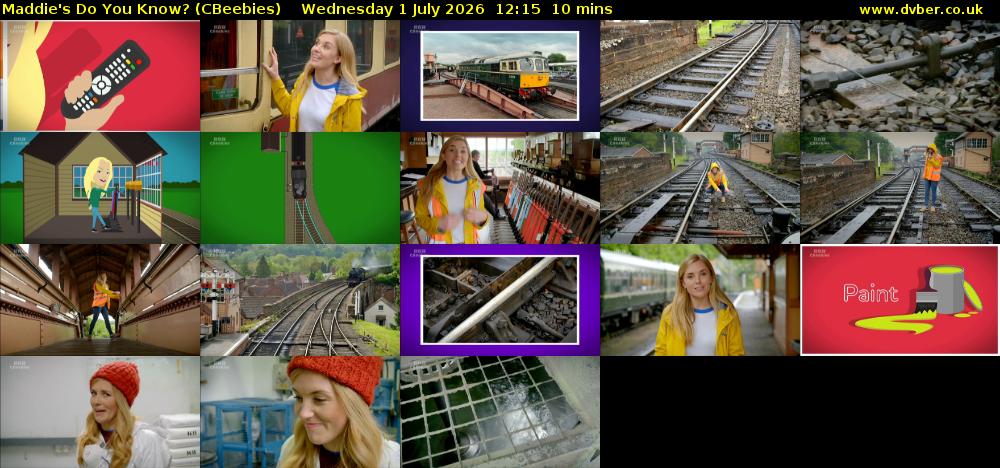 Maddie's Do You Know? (CBeebies) Wednesday 1 July 2026 12:15 - 12:25
