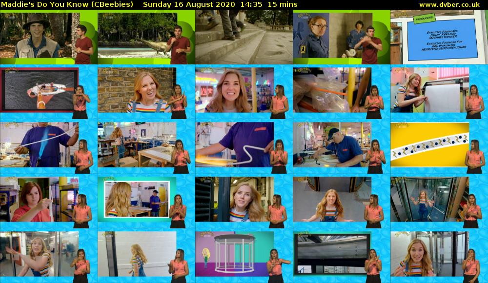 Maddie's Do You Know (CBeebies) Sunday 16 August 2020 14:35 - 14:50