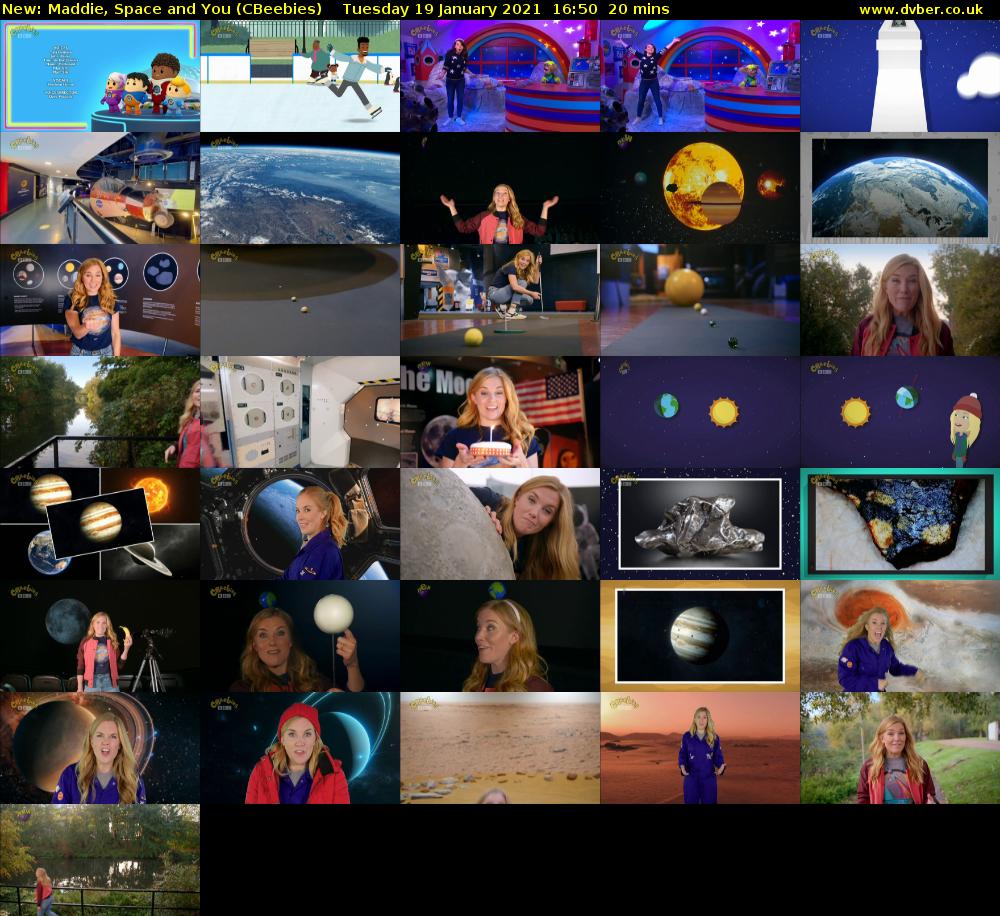 Maddie, Space and You (CBeebies) Tuesday 19 January 2021 16:50 - 17:10