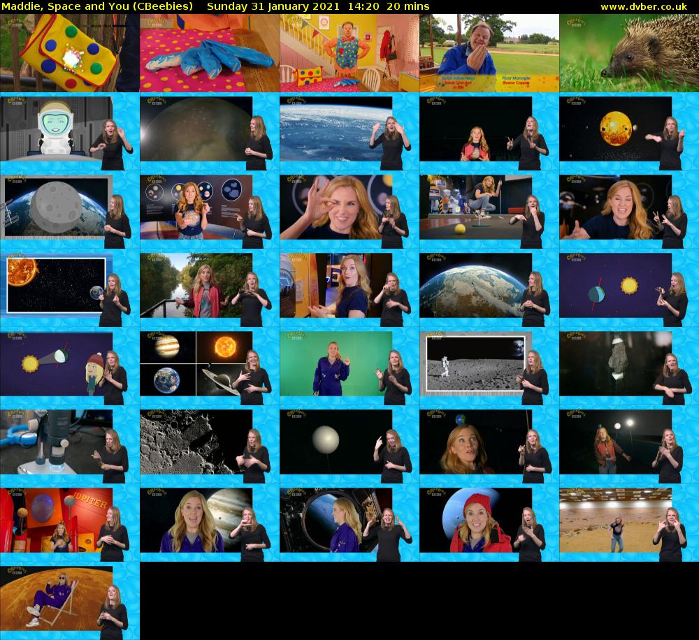 Maddie, Space and You (CBeebies) Sunday 31 January 2021 14:20 - 14:40
