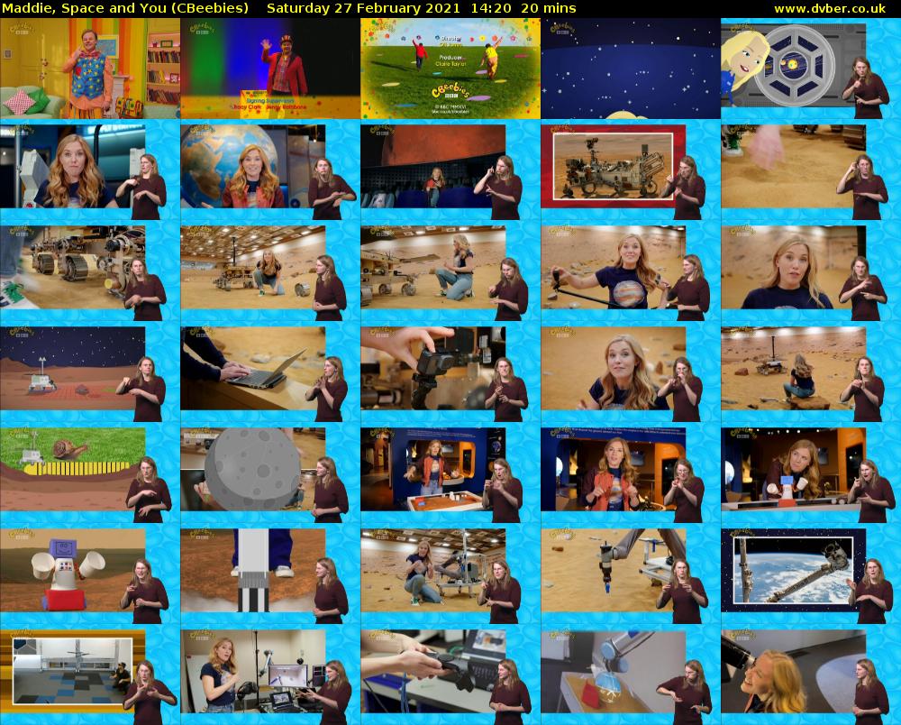 Maddie, Space and You (CBeebies) Saturday 27 February 2021 14:20 - 14:40