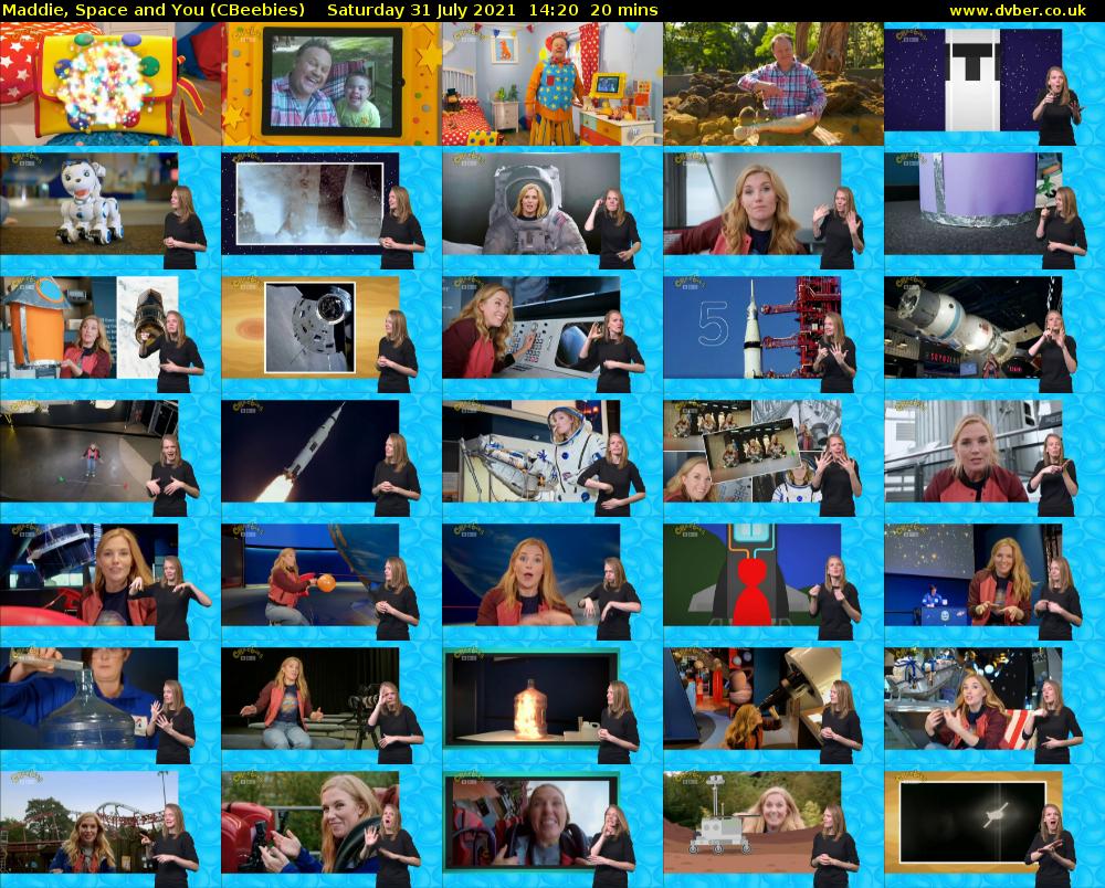 Maddie, Space and You (CBeebies) Saturday 31 July 2021 14:20 - 14:40