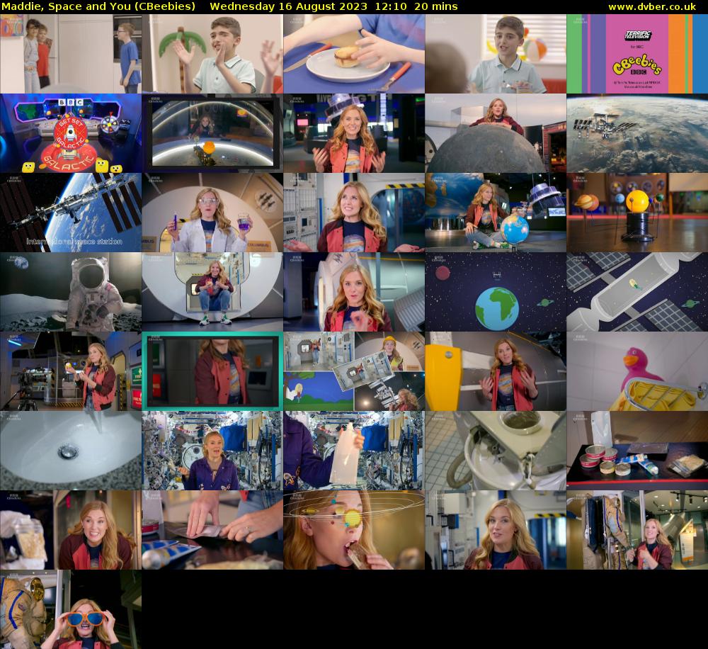 Maddie, Space and You (CBeebies) Wednesday 16 August 2023 12:10 - 12:30