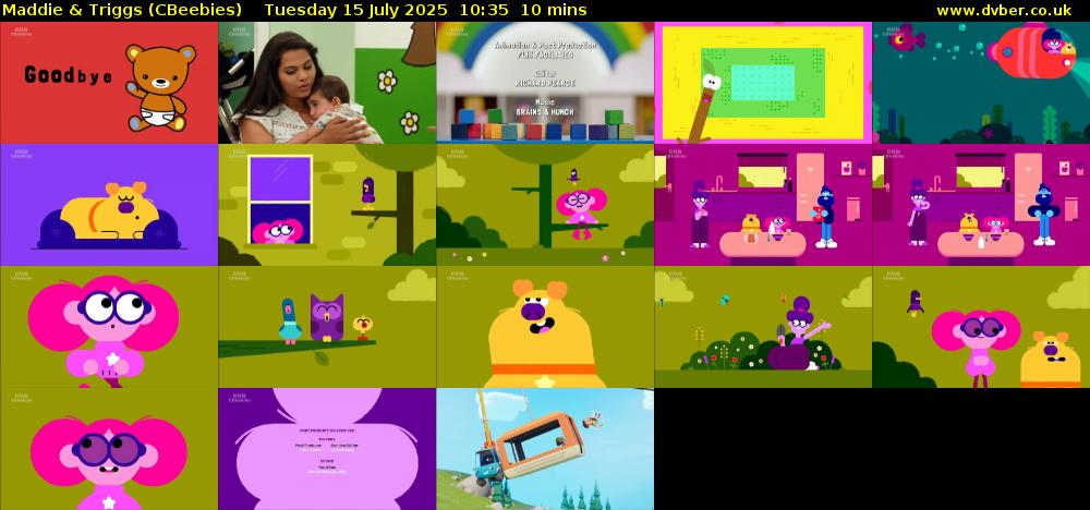 Maddie & Triggs (CBeebies) Tuesday 15 July 2025 10:35 - 10:45