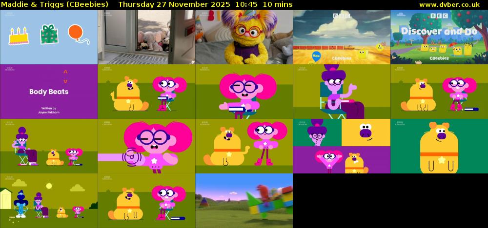 Maddie & Triggs (CBeebies) Thursday 27 November 2025 10:45 - 10:55