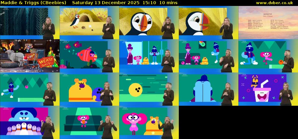 Maddie & Triggs (CBeebies) Saturday 13 December 2025 15:10 - 15:20