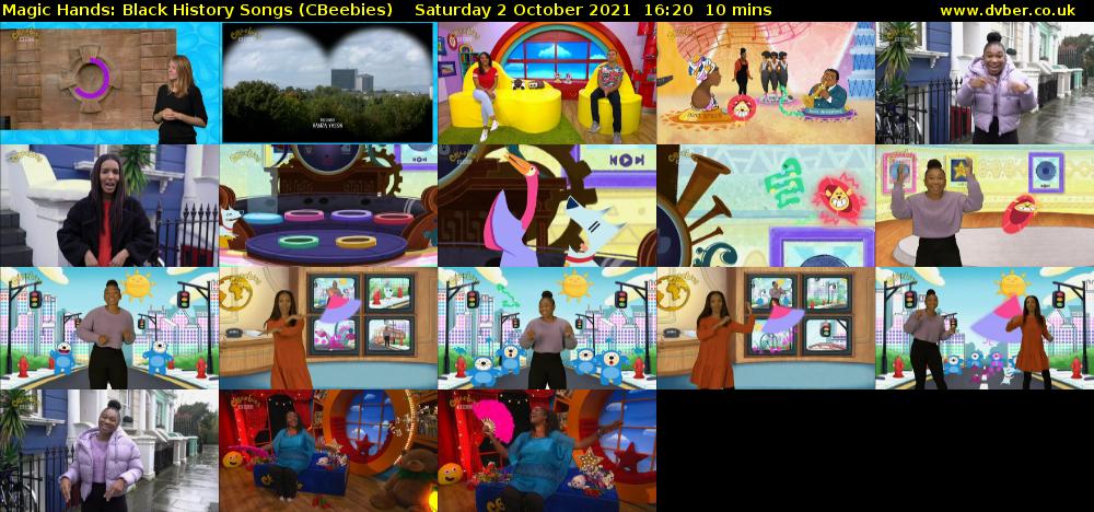 Magic Hands: Black History Songs (CBeebies) Saturday 2 October 2021 16:20 - 16:30