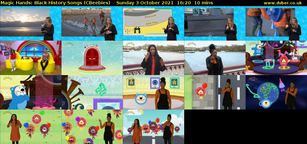 Magic Hands: Black History Songs (CBeebies) Sunday 3 October 2021 16:20 - 16:30