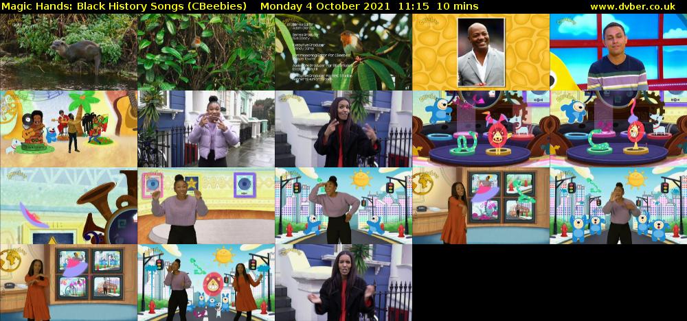Magic Hands: Black History Songs (CBeebies) Monday 4 October 2021 11:15 - 11:25