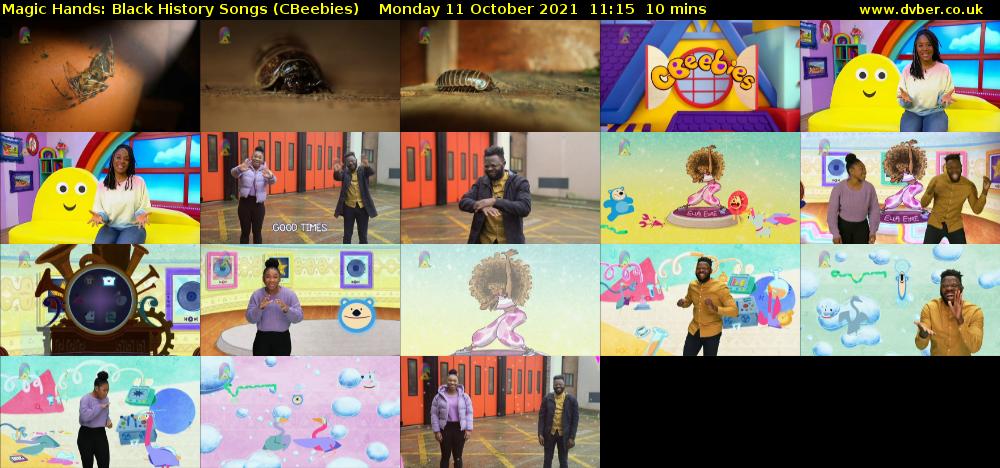 Magic Hands: Black History Songs (CBeebies) Monday 11 October 2021 11:15 - 11:25