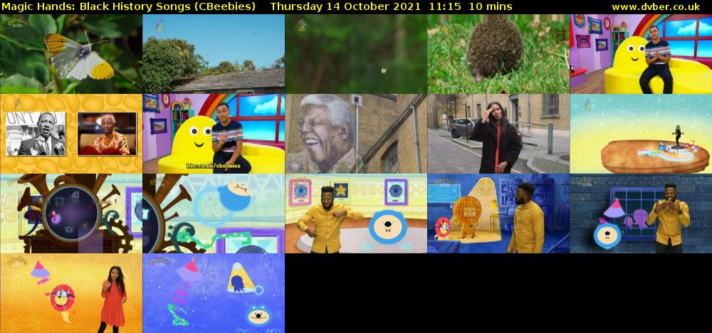 Magic Hands: Black History Songs (CBeebies) Thursday 14 October 2021 11:15 - 11:25