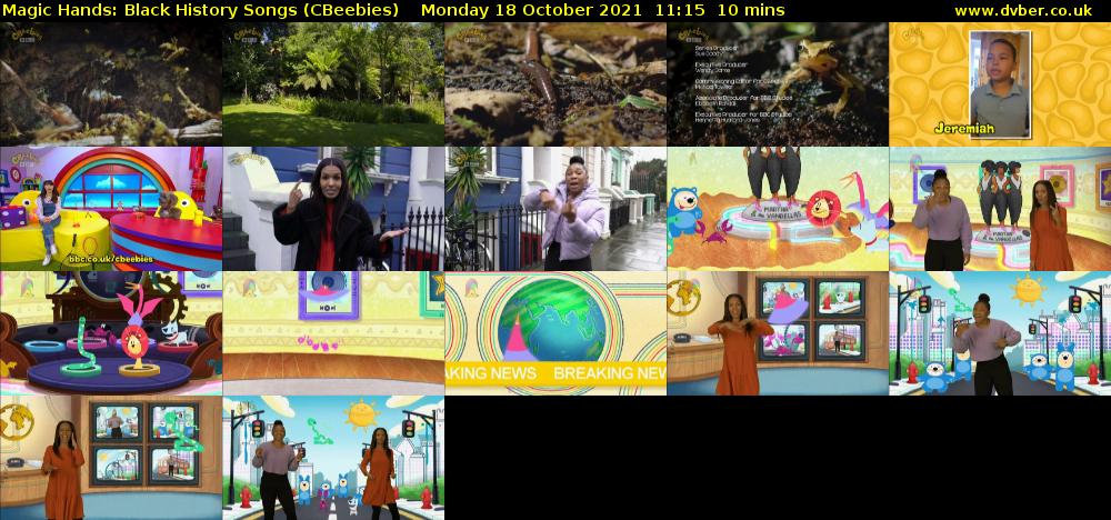 Magic Hands: Black History Songs (CBeebies) Monday 18 October 2021 11:15 - 11:25