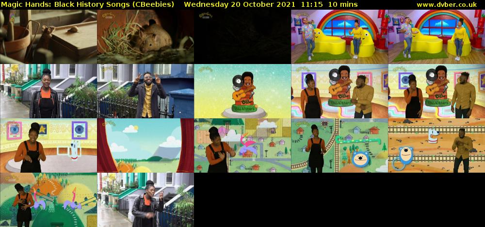 Magic Hands: Black History Songs (CBeebies) Wednesday 20 October 2021 11:15 - 11:25