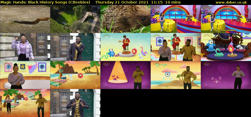Magic Hands: Black History Songs (CBeebies) Thursday 21 October 2021 11:15 - 11:25
