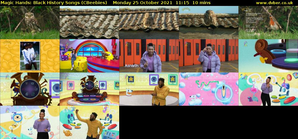 Magic Hands: Black History Songs (CBeebies) Monday 25 October 2021 11:15 - 11:25