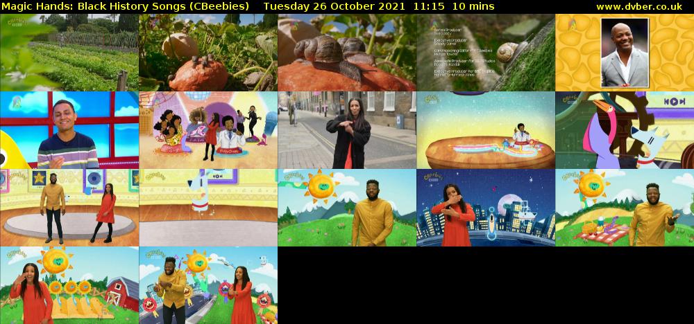 Magic Hands: Black History Songs (CBeebies) Tuesday 26 October 2021 11:15 - 11:25