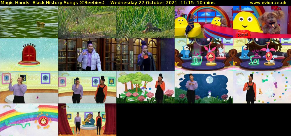 Magic Hands: Black History Songs (CBeebies) Wednesday 27 October 2021 11:15 - 11:25
