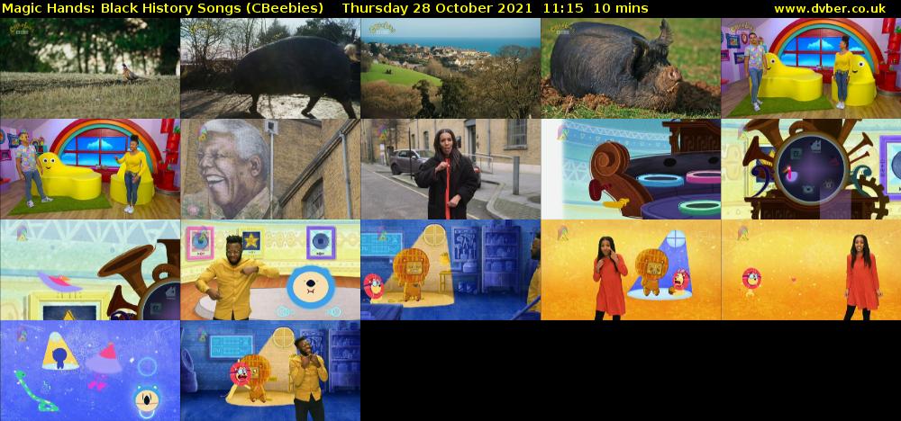 Magic Hands: Black History Songs (CBeebies) Thursday 28 October 2021 11:15 - 11:25