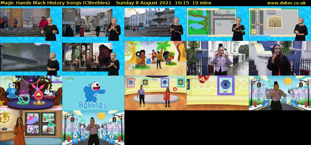 Magic Hands Black History Songs (CBeebies) Sunday 8 August 2021 16:15 - 16:25