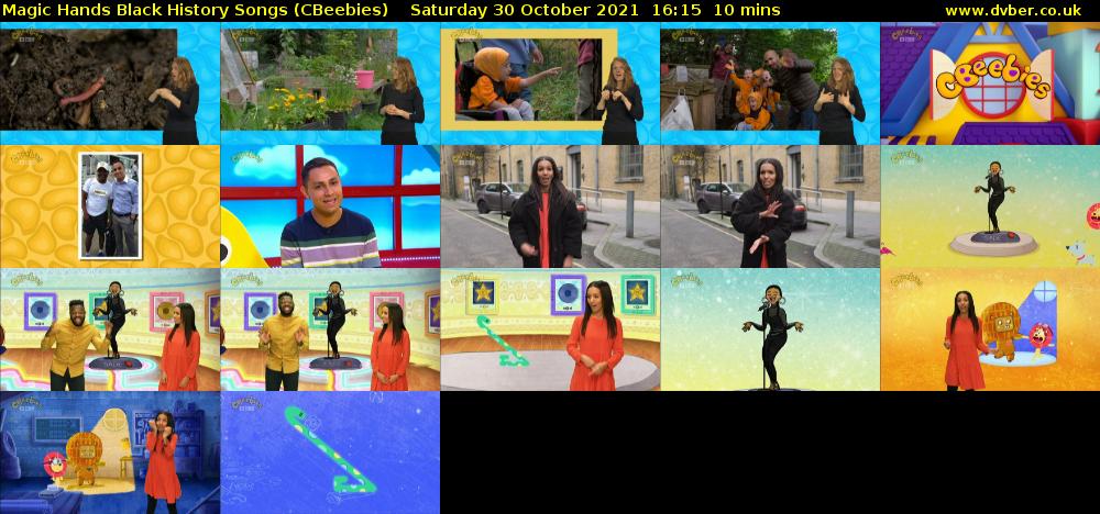 Magic Hands Black History Songs (CBeebies) Saturday 30 October 2021 16:15 - 16:25