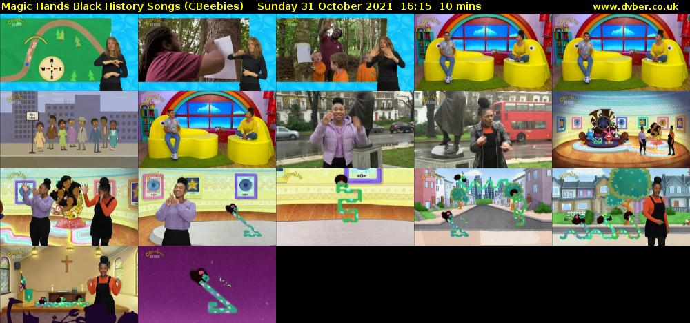 Magic Hands Black History Songs (CBeebies) Sunday 31 October 2021 16:15 - 16:25