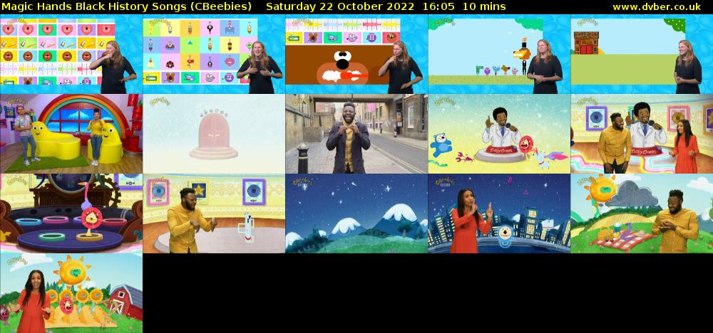 Magic Hands Black History Songs (CBeebies) Saturday 22 October 2022 16:05 - 16:15