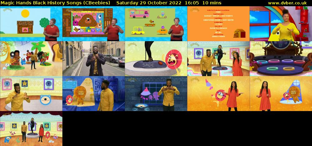 Magic Hands Black History Songs (CBeebies) Saturday 29 October 2022 16:05 - 16:15