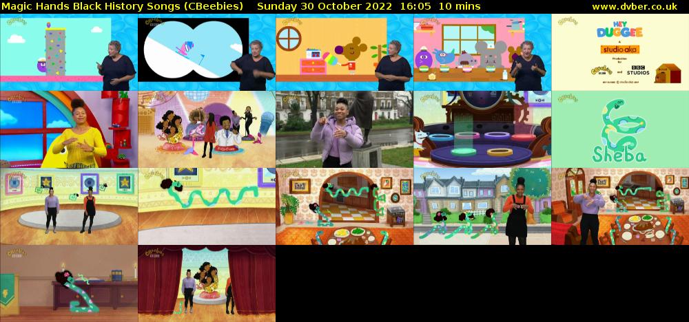 Magic Hands Black History Songs (CBeebies) Sunday 30 October 2022 16:05 - 16:15