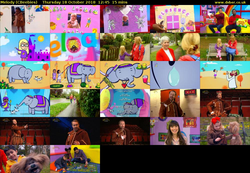 Melody (CBeebies) Thursday 18 October 2018 12:45 - 13:00