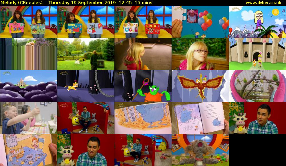 Melody (CBeebies) Thursday 19 September 2019 12:45 - 13:00