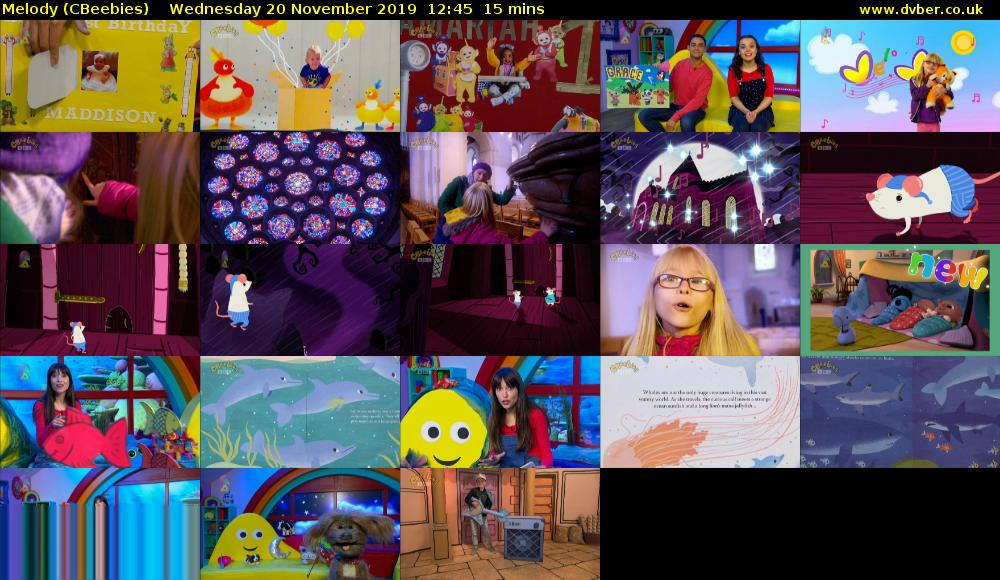 Melody (CBeebies) Wednesday 20 November 2019 12:45 - 13:00