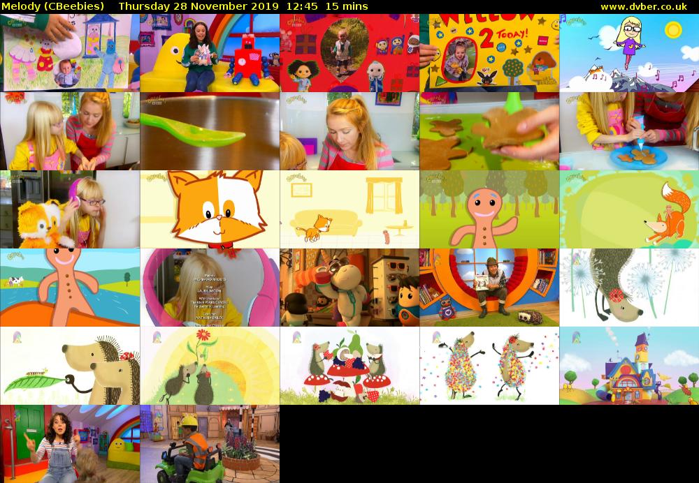 Melody (CBeebies) Thursday 28 November 2019 12:45 - 13:00