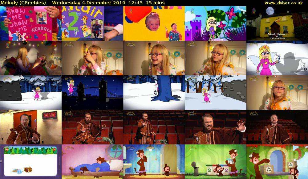 Melody (CBeebies) Wednesday 4 December 2019 12:45 - 13:00