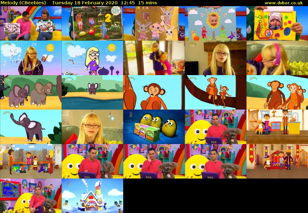 Melody (CBeebies) Tuesday 18 February 2020 12:45 - 13:00