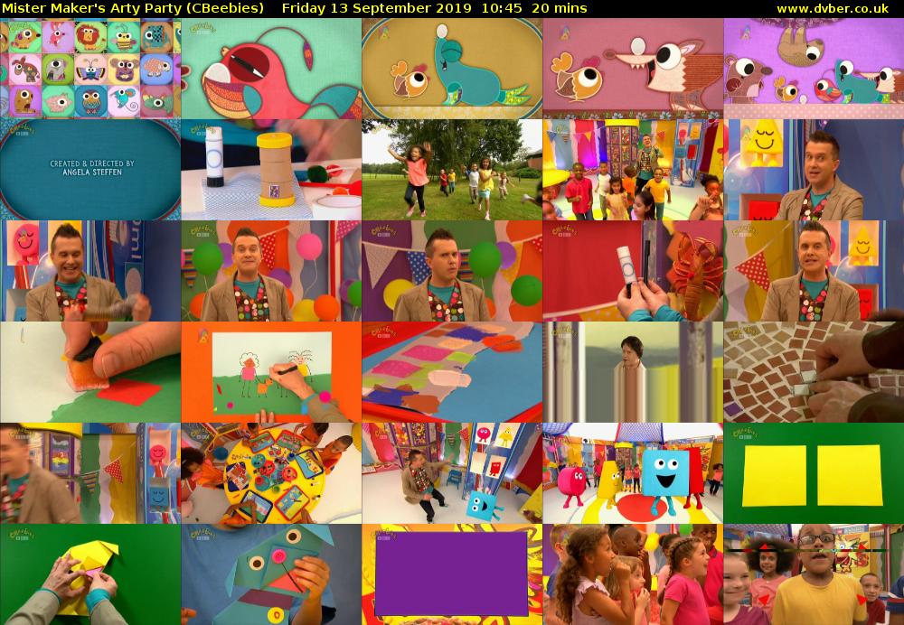 Mister Maker's Arty Party (CBeebies) Friday 13 September 2019 10:45 - 11:05