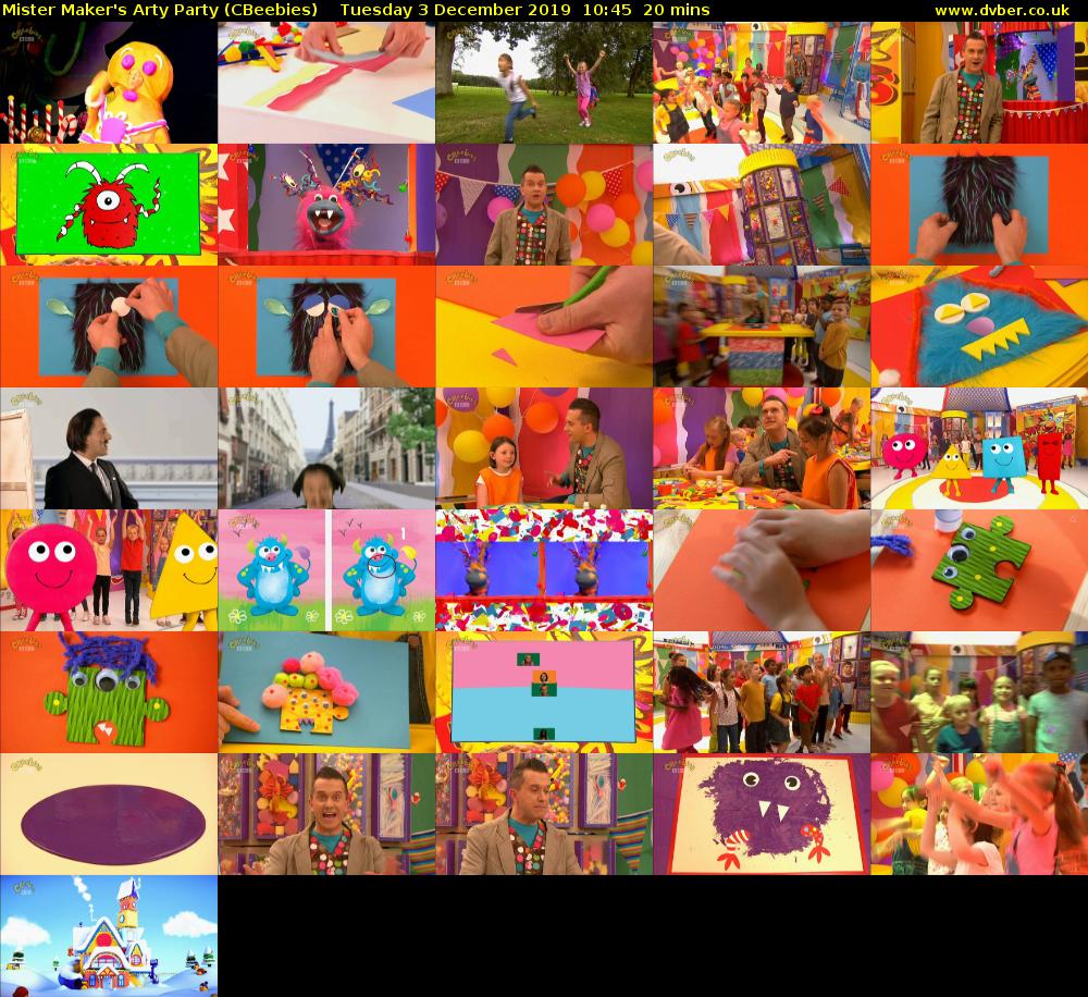Mister Maker's Arty Party (CBeebies) Tuesday 3 December 2019 10:45 - 11:05